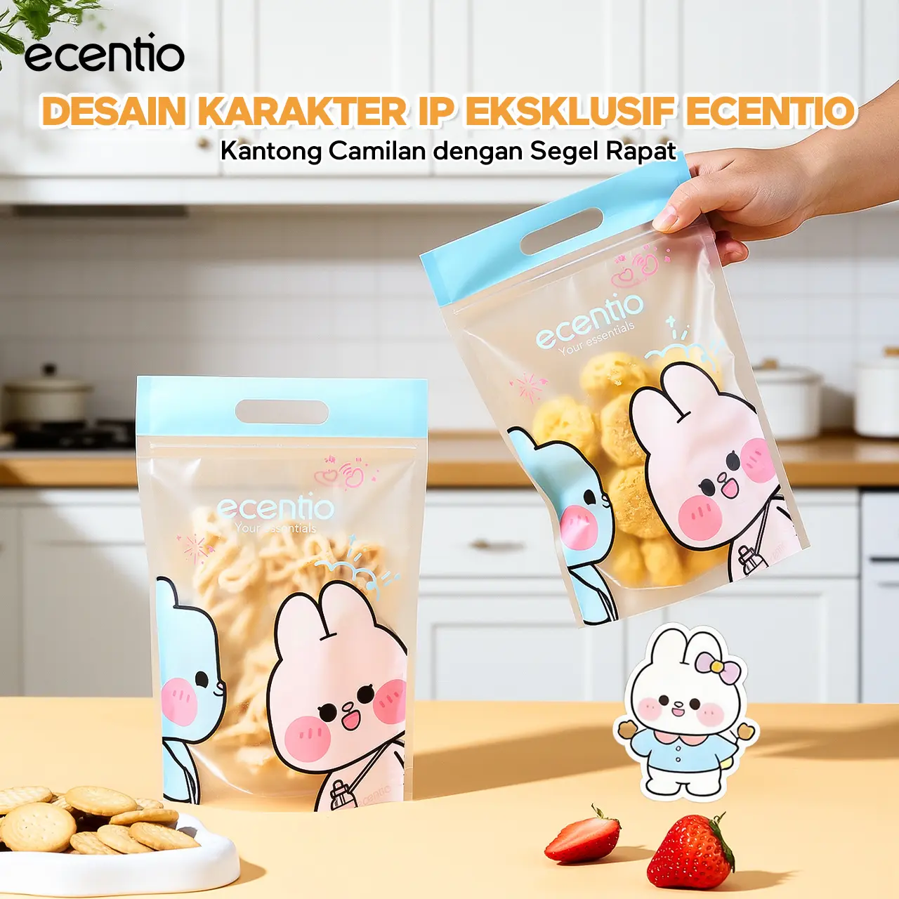 [accessories] ecentio Tas Kemasan Snack Harian,Bahan komposit tebal 12 micron, anti minyak dan anti kelembaban,Bahan grade makanan, aman dan tidak berbau Kantong Makanan Tebal