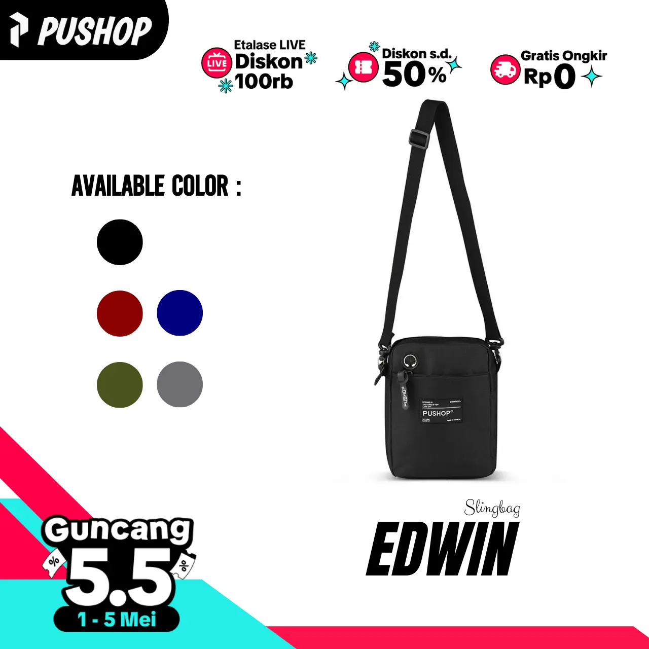 PUSHOP Tas Selempang Pria Wanita EDWIN - Mini Slingbag Pria Wanita Casual Mini Sling bag Polos Unisex Casual