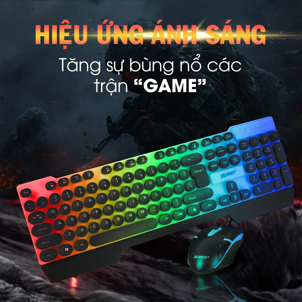 COMBO BÀN PHÍM CHUỘT RGB ĐA NĂNG - Không dây & Có dây | Chơi game/VP chuyên nghiệp | Kết nối Bluetooth 3 thiết bị | Phím tròn êm ái không ồn keyboard