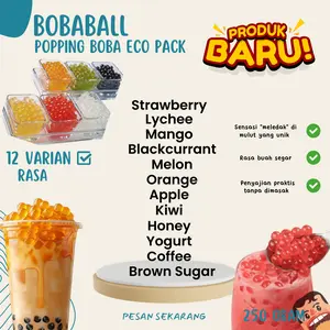 Bobaball Popping Boba Eco Pack 12 Varian Rasa | Bursting Boba | Boba Meletus Di Mulut Viral 250 Gram