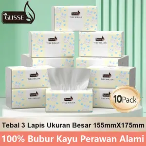 【Gratis Ongkir】GLISSE 10 PACK Tisu Wajah 3 Ply - Ukuran Jumbo 155x175mm, Tebal & Lembut (Aman untuk Bayi)