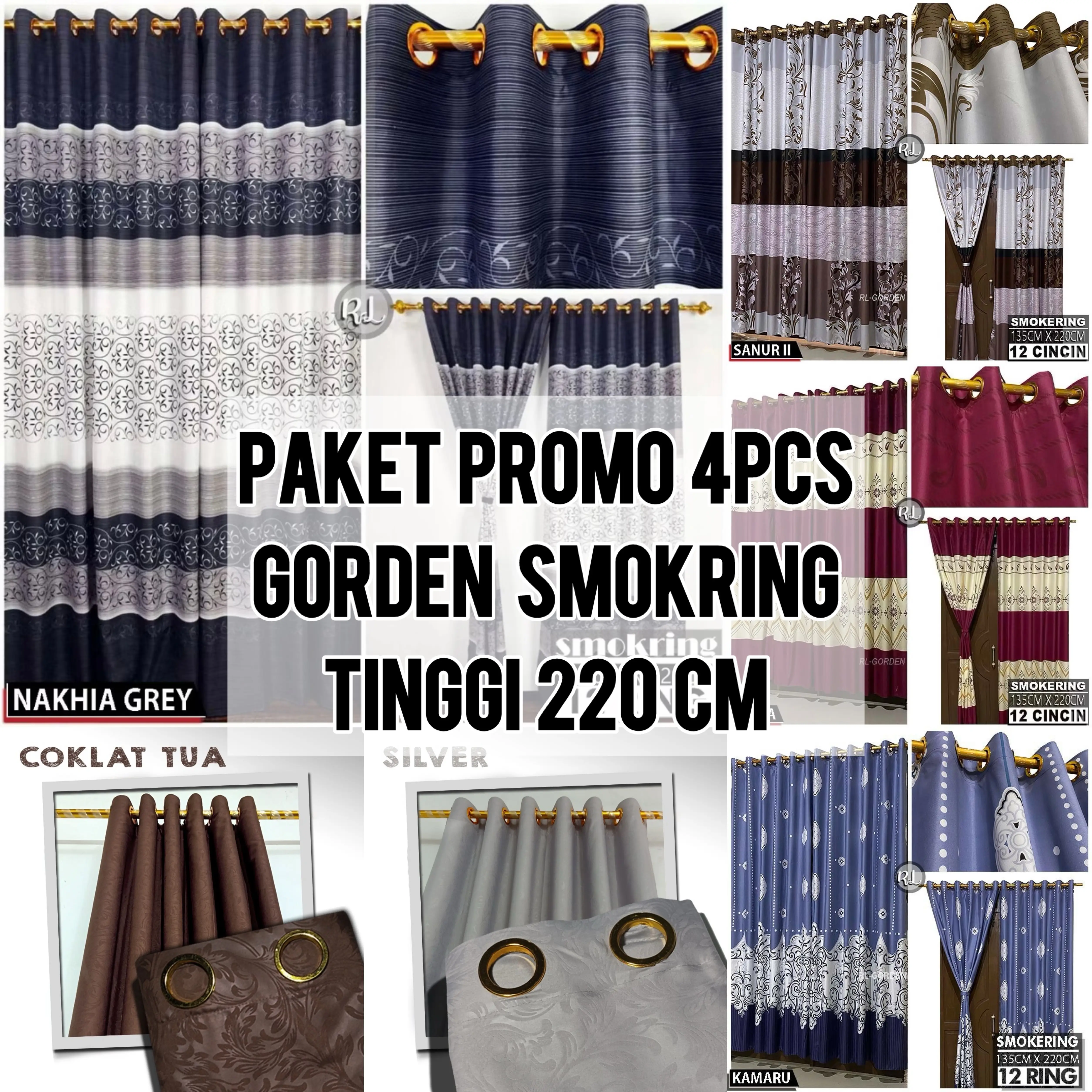 4 PCS dan 3 PCS PAKET HEMAT GORDEN SMOKRING JENDELA DAN PINTU MINIMALIS TINGGI 220CM
