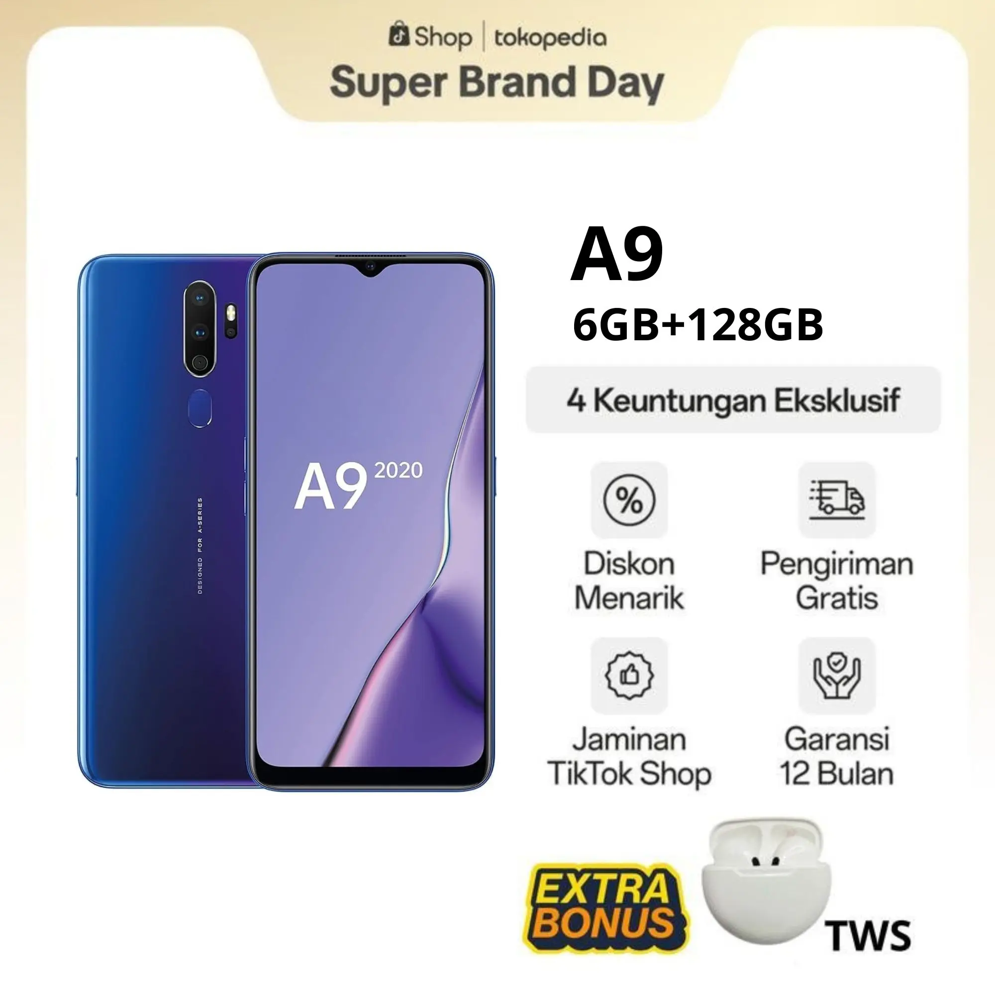 COD Smartphone A9 Ram 8/256GB Layar 6.5 Inchi New Produk Garansi 12 Bulan