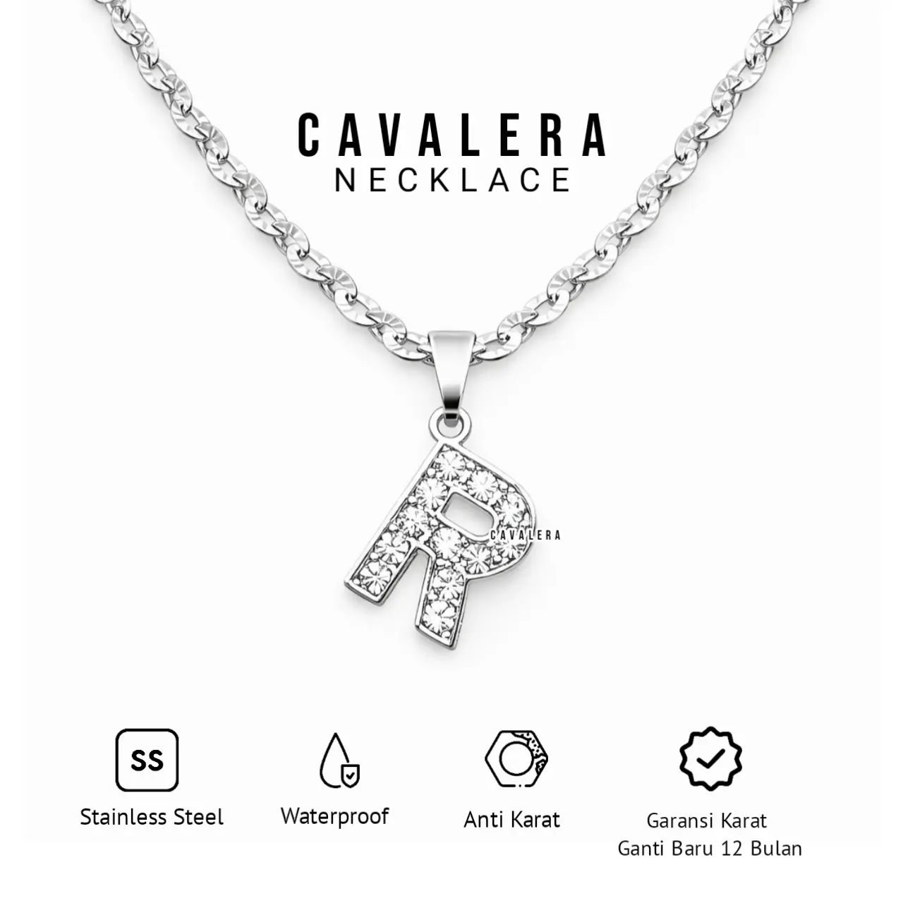 Cavalera Jewelry - Kalung Titanium Huruf Fashion Kalung Liontin Silver Anti Karat Tidak Luntur Wanita Pria