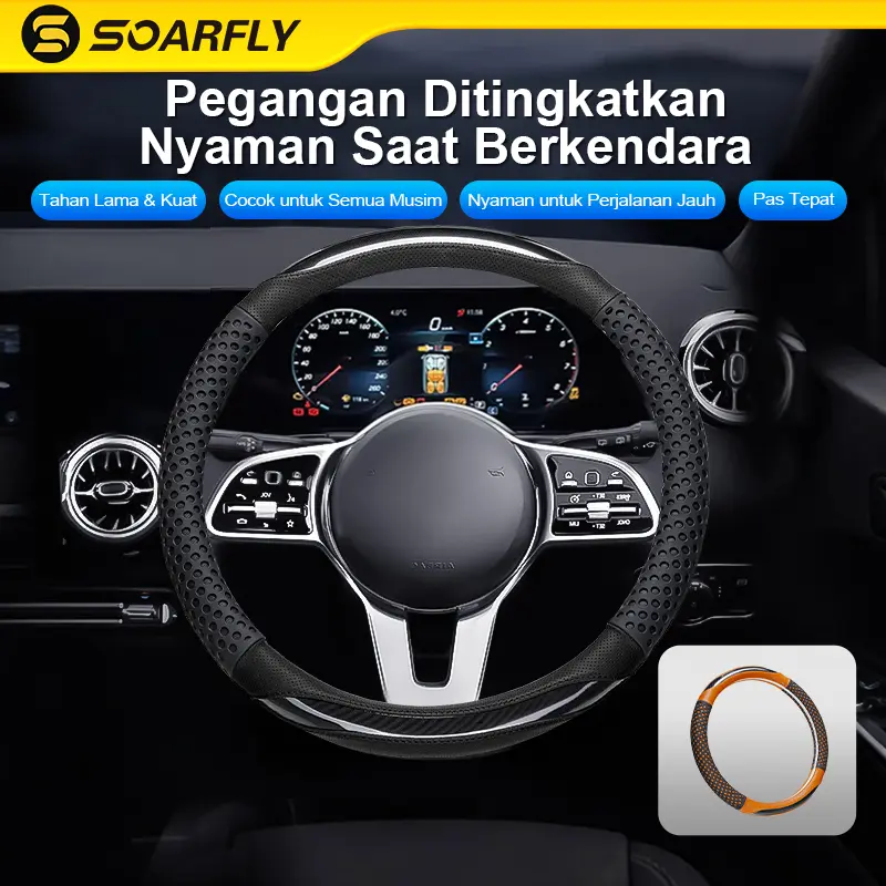 【Gajian Sale July & 8.8】SOARFLY Sarung Stir Setir Mobil 38CM Universal Cover Steer Kulit Domba Asli + Carbon Karbon New 2026 Premium Original