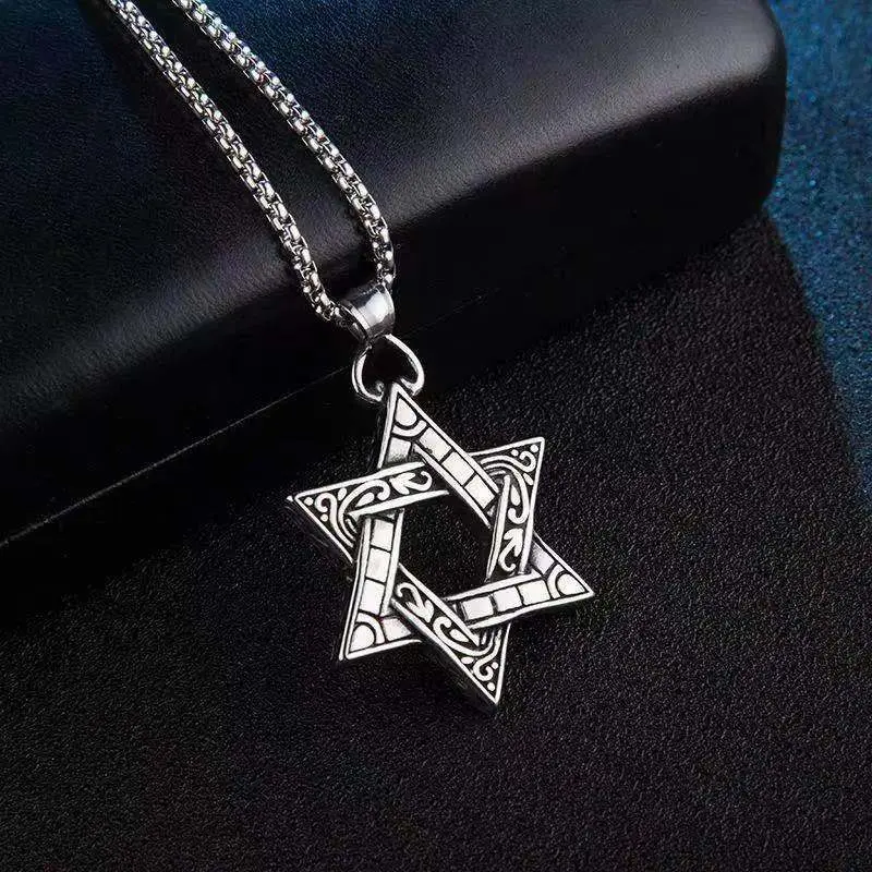 Kalung Bintang Segi 6 / Kalung Rantai + Liontin Bintang Enam Hexagram Gaya Hip Hop Korea Unik Keren Gaul / Hexagram Star of David Pendant + Chain Simple Hollow Double Triangle Necklace / Aksesoris Fashion Cowok Kalung Heksagram Bintang Daud 0