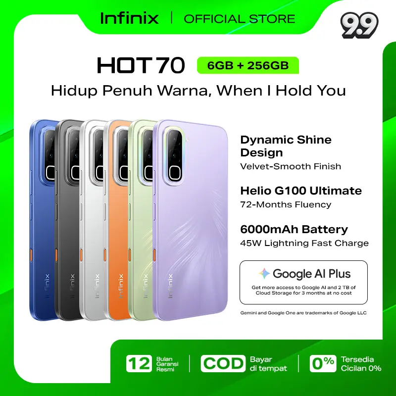 [Authorized Infinix] Infinix Hot 70 6/256GB - Up to 12GB Extended RAM - Helio G100 Ultimate - 6.78 inch 120Hz - 50MP - 6000 mAh - NFC