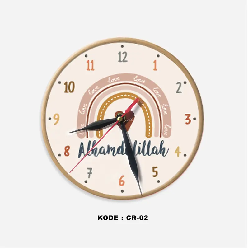 Jam dinding minimalis Burung merak mewah wall clock Vintage Kekinian Jam Kayu estetik kaligrafi 4