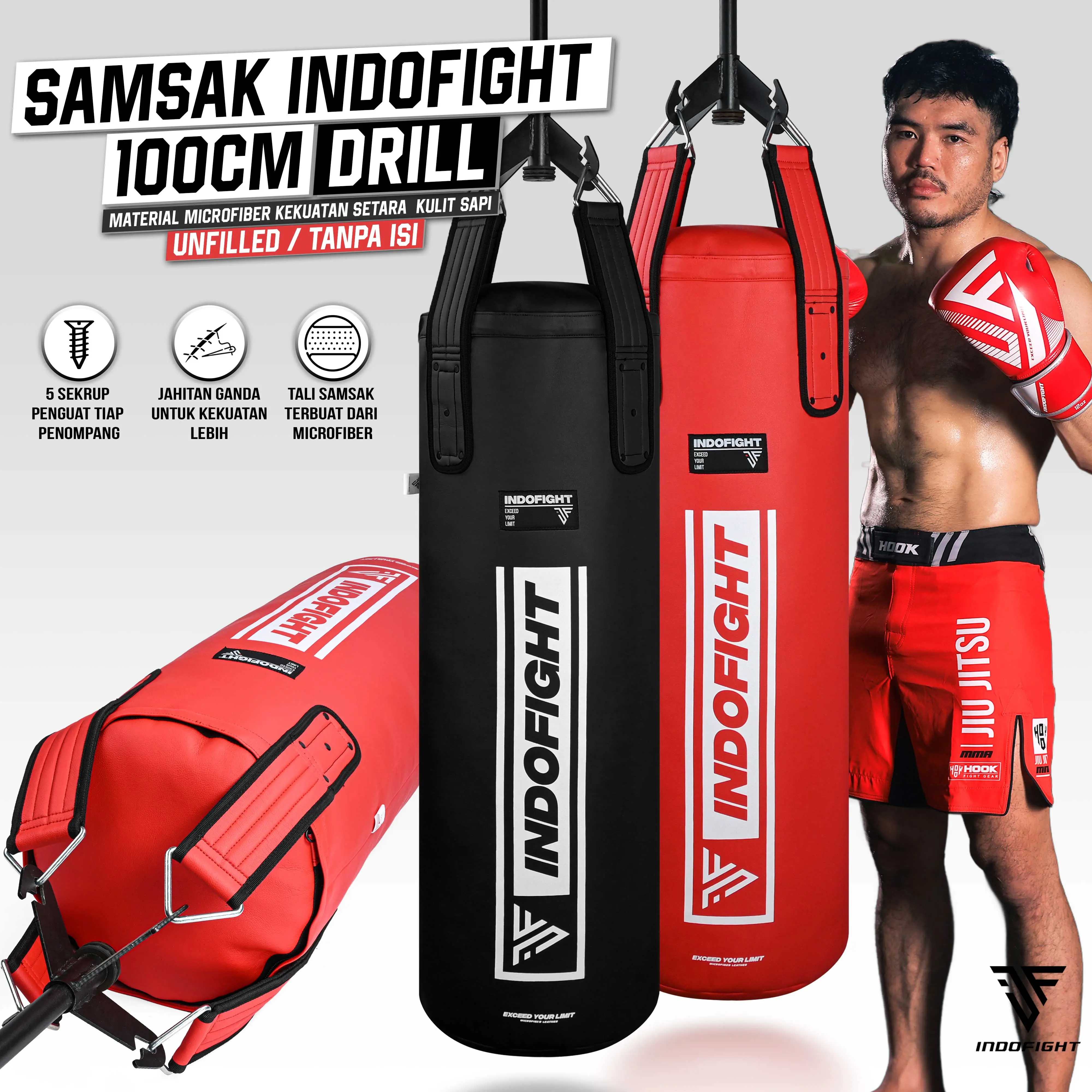 Samsak Gantung 100cm indofight Sansak Tinju Muay Thai Punching Bag Sandsack Karate Taekwondo Silat GLS1
