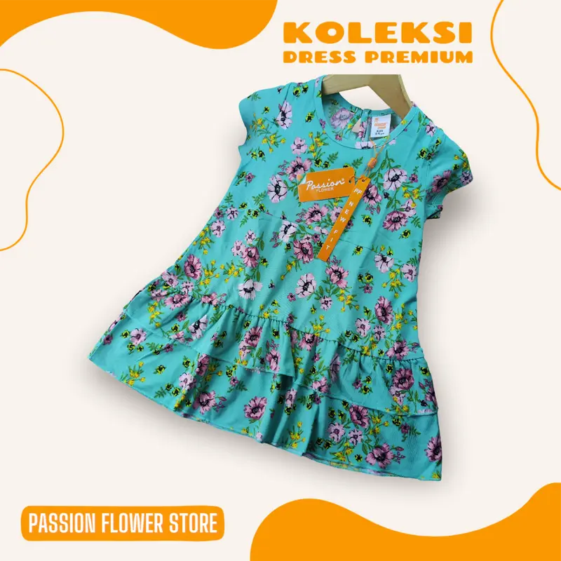 DRESS ANAK PEREMPUAN PREMIUM LENGAN PENDEK BY PASSION FLOWER  Anak-Anak USIA 1-8 TAHUN Katun 1