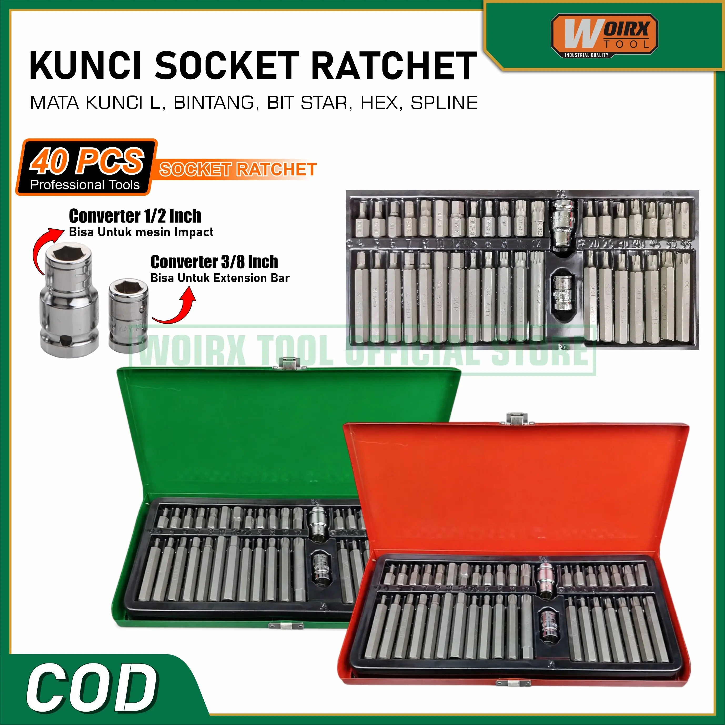 WOIRX TOOL Kunci sok L Bintang Bit Star Hex Spline Set 40pcs 40 PCS