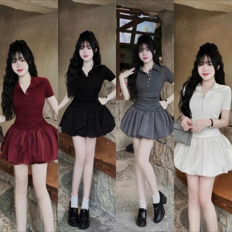 Đầm Váy Cổ Trụ Tùng Bí Xinh Xắn kèm quần bảo hộ