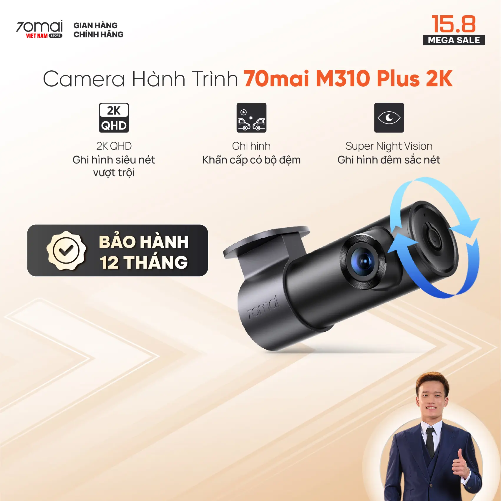 70mai Camera Hành Trình M310 Plus 2K Phiên Bản Quốc Tế Ghi Hình 2K HD Hỗ Trợ Ra Lệnh Giọng Nói Chất Lượng Sắc Nét