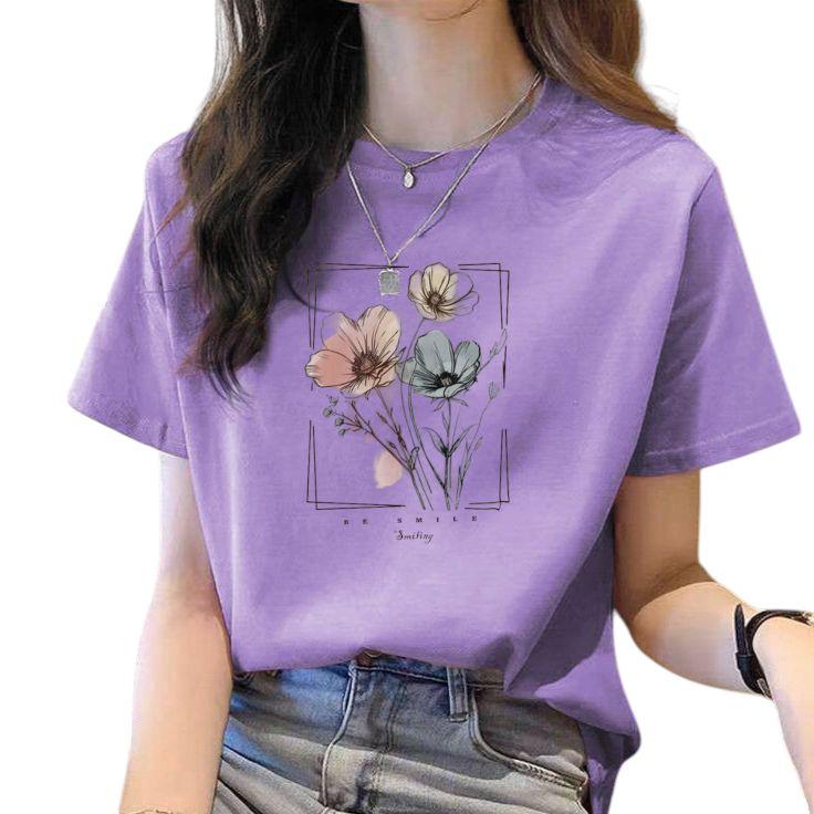Kaos tshirt wanita motif printing DTF kaos distro basic cewek oblong|bunga simple 3