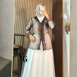 Outer Brukat Elegan Vest Atasan Tille Cardigan Outer Kebaya Modern Elegant Wanita Simpel Kondangan Syafina