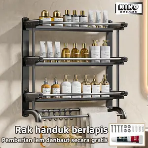 KING Dreams Rak Sabun Kamar Mandi Rak Kamar Mandi Stainless Hitam Dinding Rak Bumbu Dapur Dipasang Tanpa Harus Dilubangin Dibagian