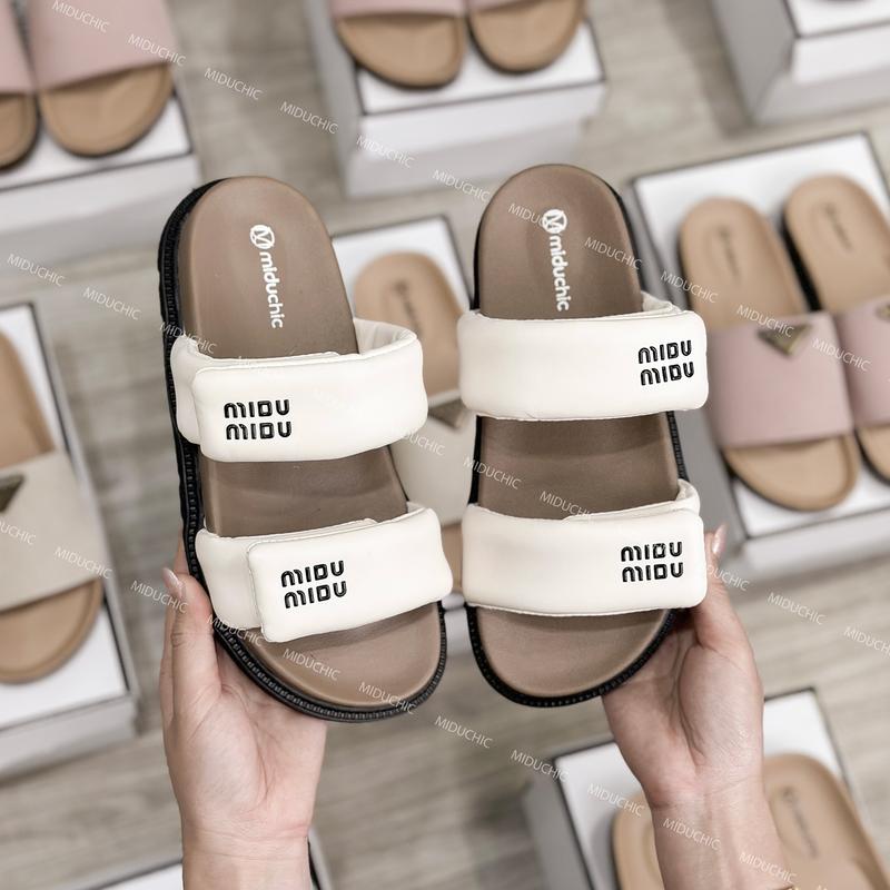 Dép Nữ MIDU NORA Hai Quai Ngang Mềm Chữ In 3 Màu 3 Phân, Dép Da Mềm Đế Cao Su Êm Phong Cách Nhẹ Nhàng