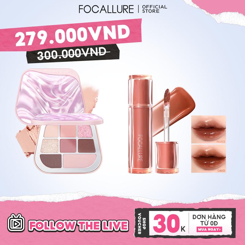  Bộ phấn mắt tám màu + son bóng dạng gương 