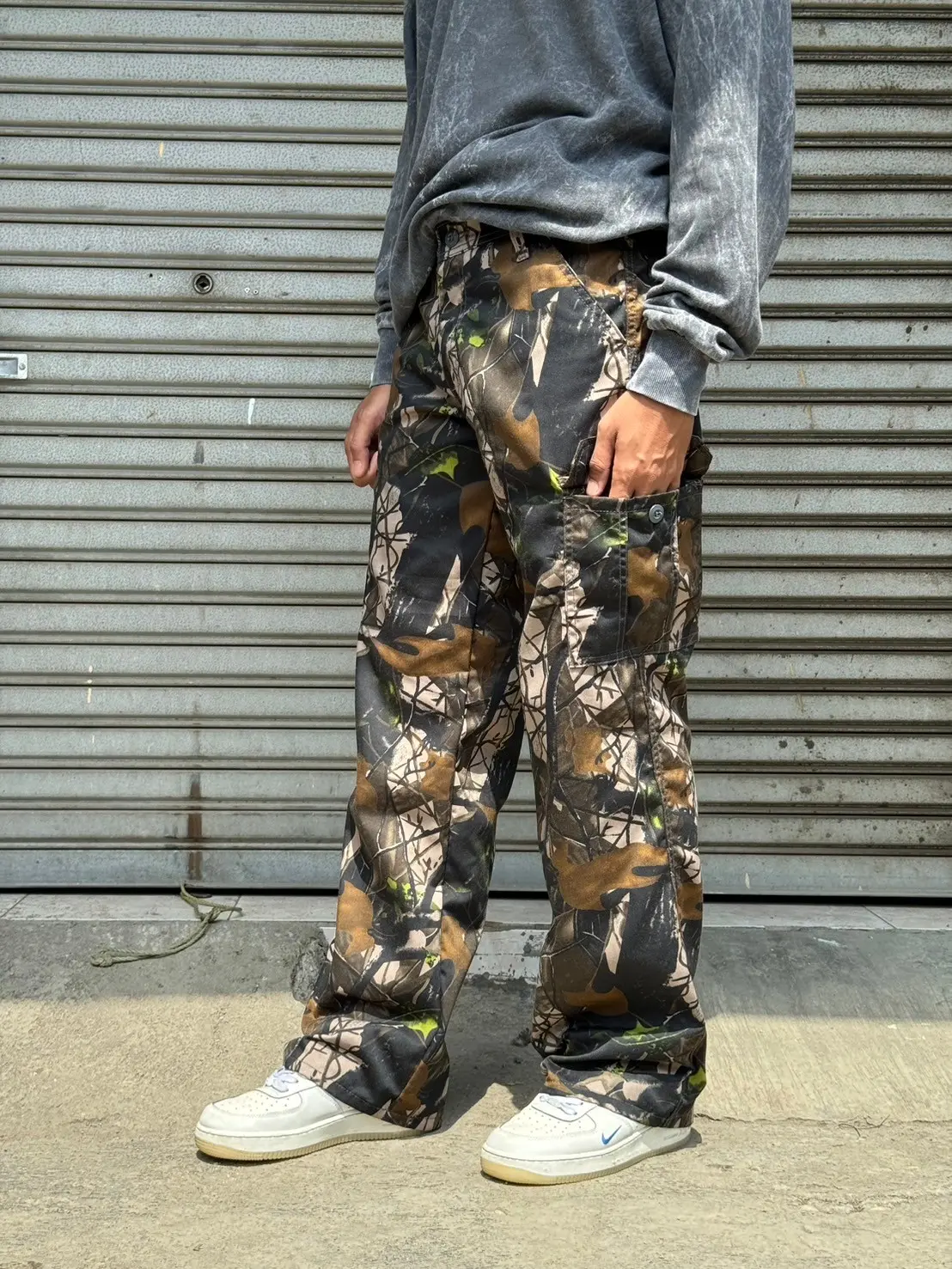 SM'RM DENIM LORENG DAUN  - CELANA GOMBRANG SKENA LONGGAR PRIA - CELANA PANJANG CARGO PDL REGULER - CELANA COWOK KASUAL Katun Twill Basic Formal Nyaman Santai Loose Stretch