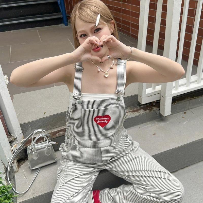 BUDDIES | Yếm jean sọc in tim "Buddies Sweety" no2