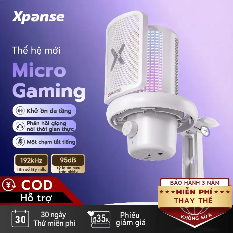 Xpanse Z1 mic thu âm lọc tiếng ồn RGB, micro gaming USB Type-C, chống ồn 1 chạm, cardioid, 24Bit/192kHz, livestreamPC PS5