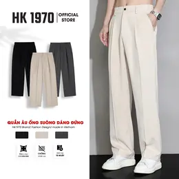 Quần Tây Nam, Quần Âu Nam Vải Cotton Hàn Dáng Quần Ống Suông Rộng Trơn Q087 Menswear Pants Đen Ong dịp Thông thường Có Túi