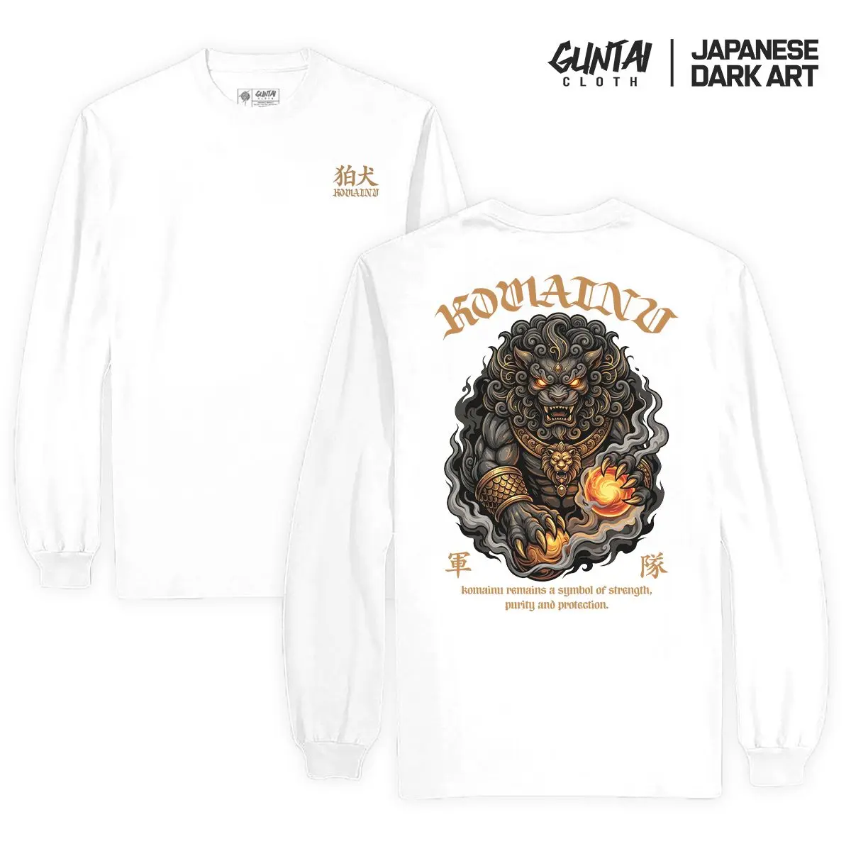 Longsleeve Kaos Distro Jepang Original Tshirt Pria Branded Japanese KOMAINU Art Guntai Cloth  Combed Kain Lembut Merah Nyaman Panjang Rib Sablon Soft Tangan