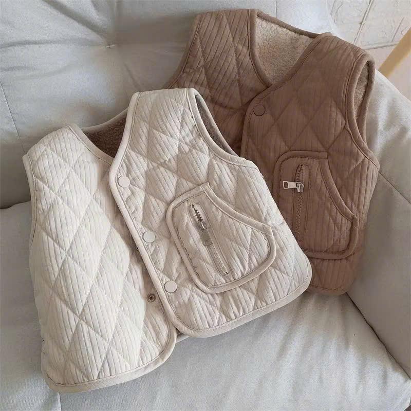  Áo khoác ghi-lê 2 mặt lót lông cừu cho bé siêu ấm Áo gile mùa đông cho bé trai bé gái thời trang dễ thương 