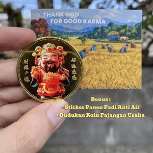 [Limited Koleksi] Koins Fengshui Dewa Rejeki Lancar Bisnis dan Usaha Free Sticker Panen Padi dan Dudukan Original