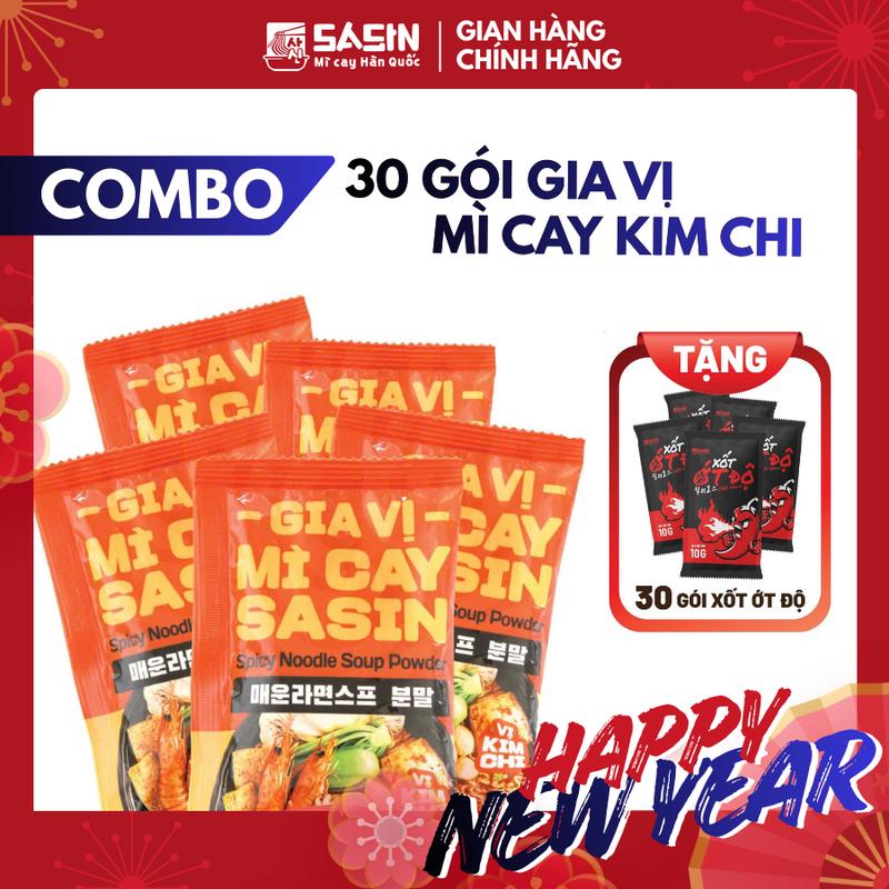  Mì Cay Sasin  Combo 30 Gói Gia Vị Mì Cay Hoàn Chỉnh Vị Kim Chi + 30 Ớt Độ  