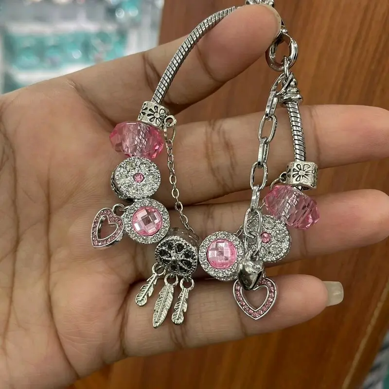 Gelang charms cantik (dream catcher silver pink) 0