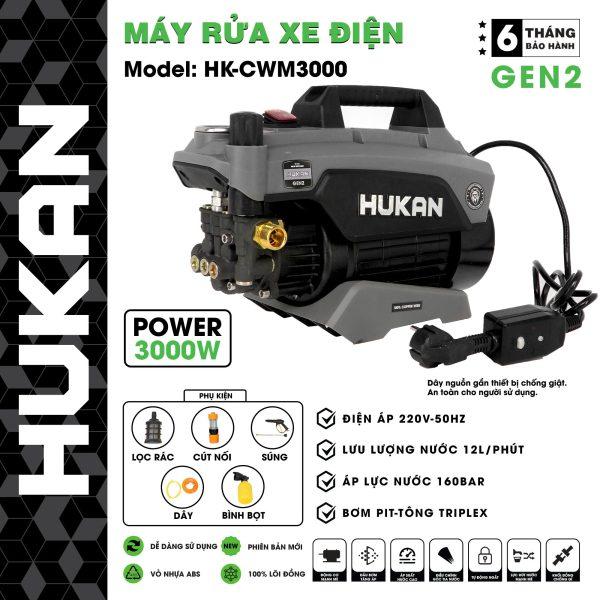  Máy Rửa Xe Cao Áp Hukan HK CW 3000 Có Chỉnh Áp Chống Giật Công Suất 3000W Dây Dài 15m Chuẩn Dây Đồng Bảo Hành 1 Năm 
