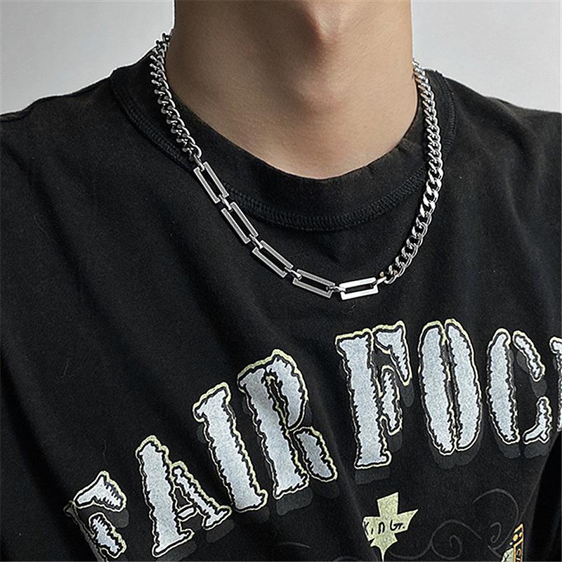 Product Introduction of Special-Interest Design Cuban Titanium Steel Stitching Necklace Hip Hop Cool All-Matching Accessories 14