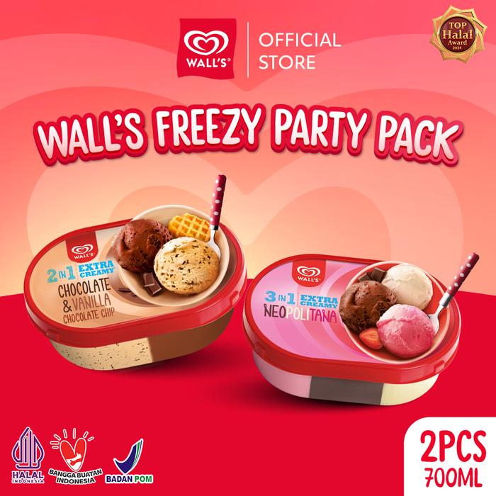 Gambar Wall's Freezy Party Pack Neopolitana & Vanilla Chocolate Chip 700ml - Es Krim / Ice Cream Tubs dari Wall's Ice Cream Kota Administrasi Jakarta Barat Tokopedia