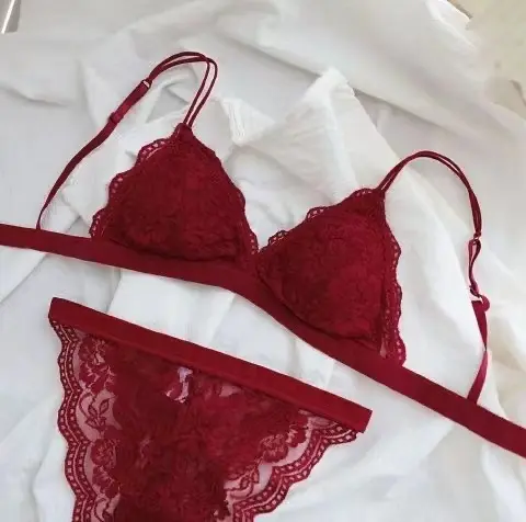 French triangle cup thin underwear beautiful sexy lace lace without underwire small bra set with underwear