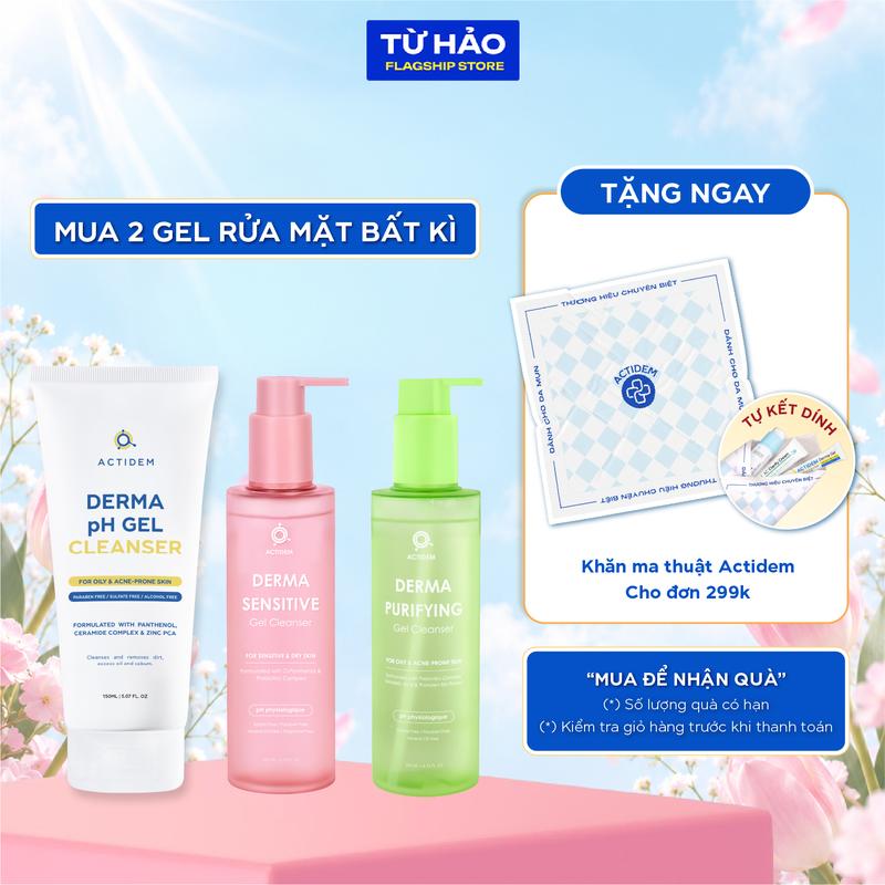 Gel rửa mặt cho da hỗn hợp, da khô, da nhạy cảm Sensitive Gel Cleanser/Actidem Derma pH dành cho da dầu 150ml/200ml - Skincare Làm Đẹp Da Cleansing Nữ