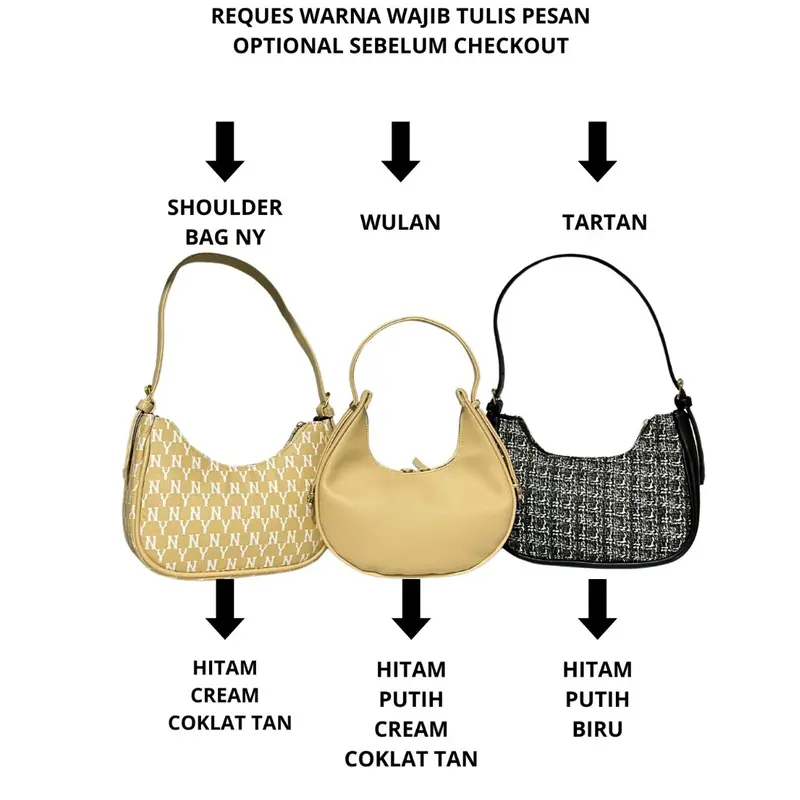 Paket Hemat 3 Tas Shoulderbag Wanita Tartan Wulan  NY Hitam Selempang dan slingbag Cewek 7