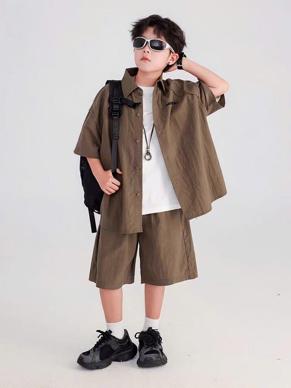 (Monkids) Bộ Quần Áo Sơ Mi Cộc Tay Bé Trai chất thô Hàn xịn, phong cách Hàn, sành điệu boy phố từ 17-60kg bộ đồ hot 2025