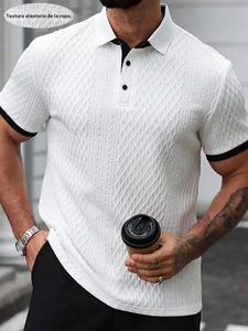 Camisa polo para hombre con textura gruesa, tejido jacquard de alta gama, estilo golf casual, manga corta, ropa elegante y cómoda para hombre