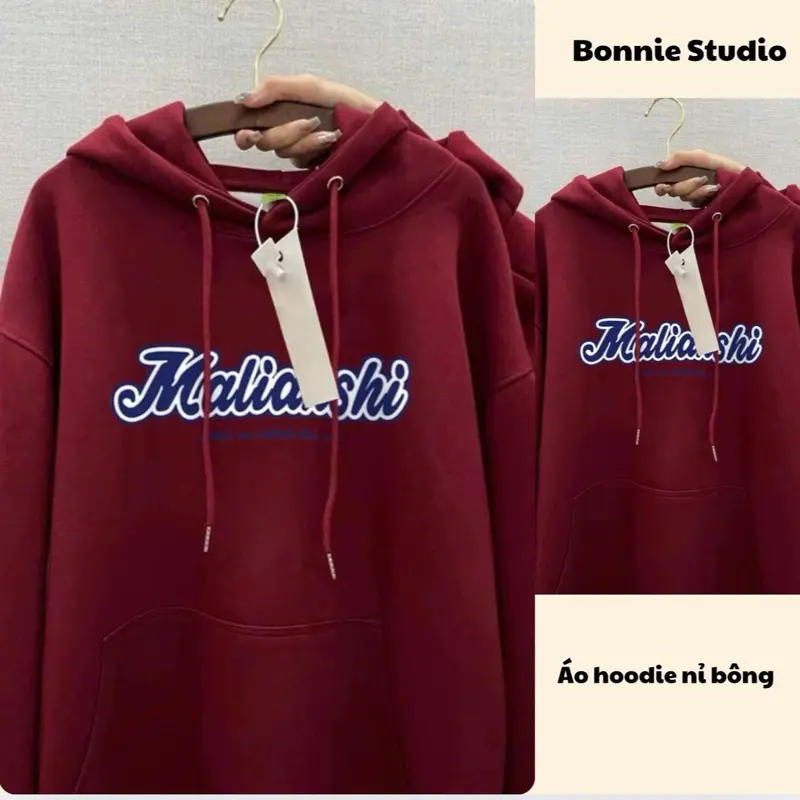 [Bonnie] Áo Hoodie Đỏ Đô Chất Nỉ Bông, Áo Mùa Đông  Mũ Trùm Đầu 2 Lớp