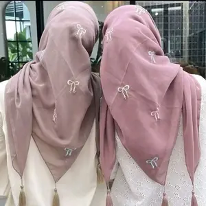 HIJAB SEGI EMPAT PARIS TASEL PITA KECIL  Kerudung Coqutte Pesta Wanita Muslim