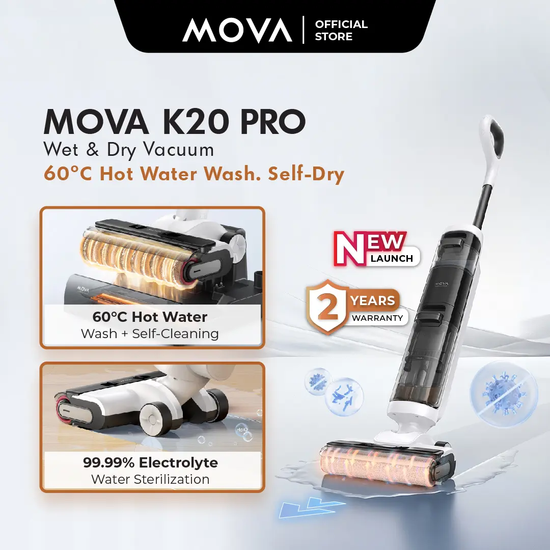 K20 Pro Wet Dry Floor Washer & Vacuum Cleaner | 60°C Hot Water Washing | 99.9% Electrolyte | Lightweight