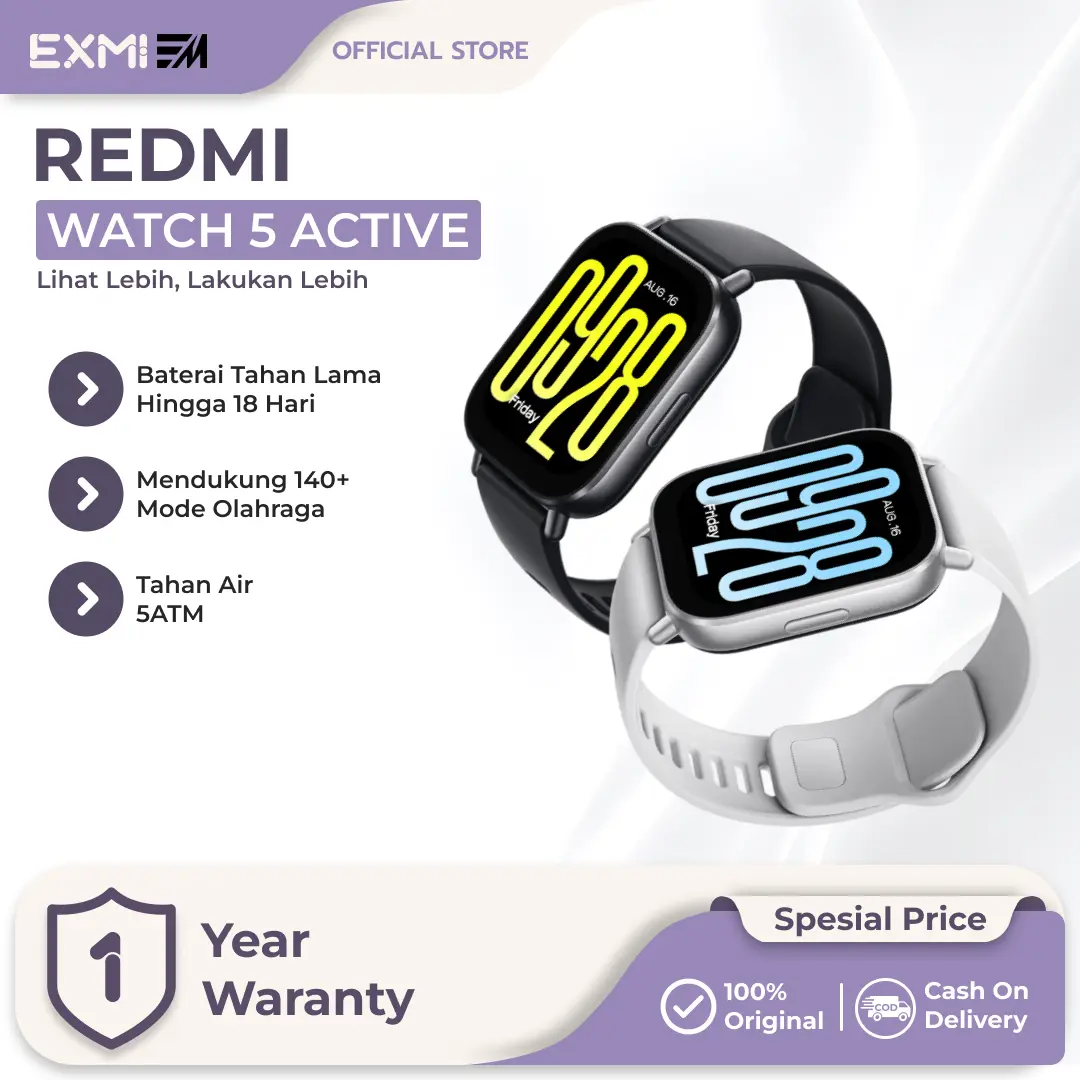 Xiaomi Redmi Watch 5 Active 2.00 Inch Amoled | 140+ Mode Olahraga | Tahan Air 5ATM | Baterai Tahan 18 Hari Garansi Resmi