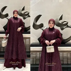 Dress Pesta Mewah Premium full Brukat Menyatu Resleting Belakang Catting Bawah Lebar Gamis Wanita Terbaru 2025