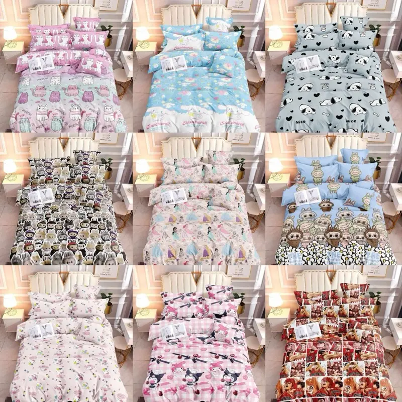 10 DESIGNS CHARACTER 100% CANADIAN COTTON 3in1 (bedsheet with 2 pillowcase)