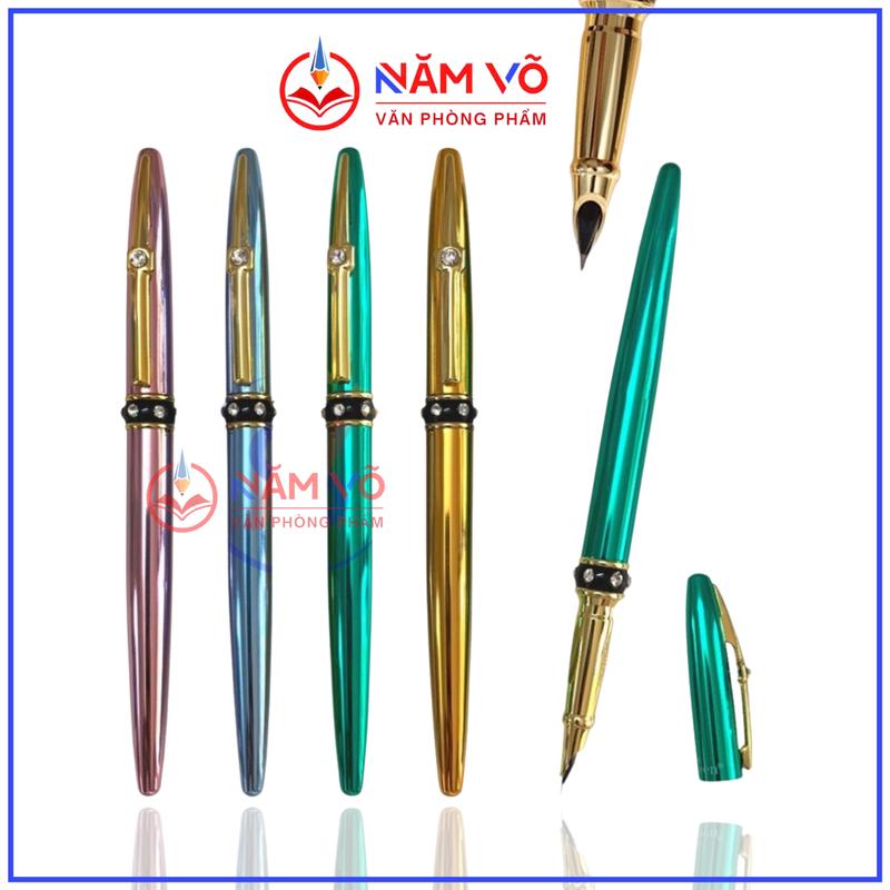 (873) Bút Máy Bơm Mực / Bút Máy Luyện Chữ Ouguwen 873 Đính Kim Cương, Ngòi Kim Tinh Lá Tre, Tạo Nét Thanh Đậm Tự Nhiên, Ngòi Không Rỉ