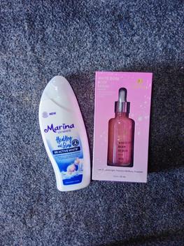 Product Review of PAKET MENCERAHKAN BADAN MARINA UV WHITE HEALTHY AND GLOW DAN HOUSE OF BEAUTY WHITE DOSE BODY SERUM 50 ML NEW YOUTH SKIN REVOLUTION Lotion Tubuh Pencerah from a**- 0