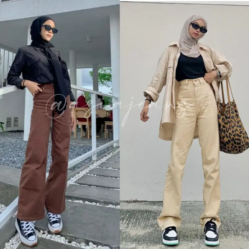Highwaist Celana loose Bawahan jeans wanita warna  vaforit 0