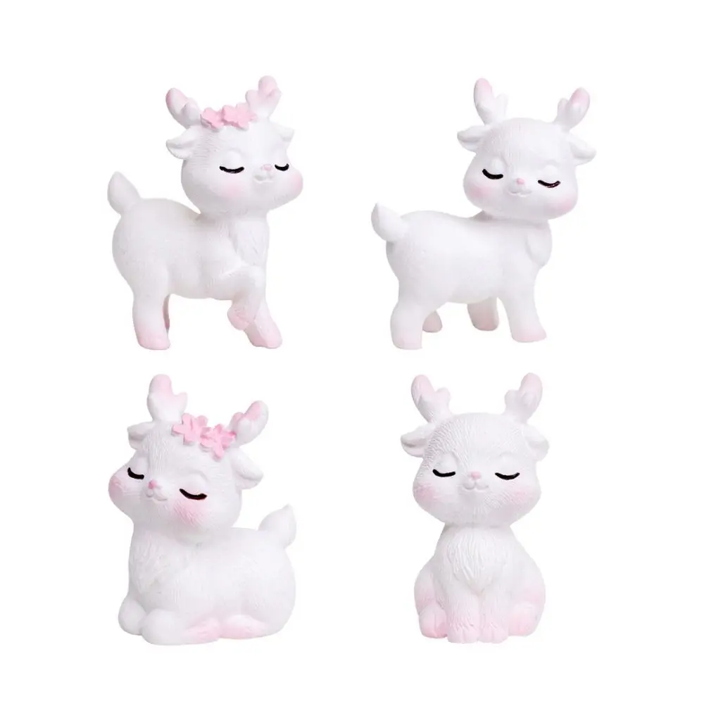 Pink Sleeping Baby Deer Decorative Mini Pink Deer Statue Resin Cute Pink Deer Micro Landscape Pink Deer Miniatures Fruit Baskets Statue Fairy Garden