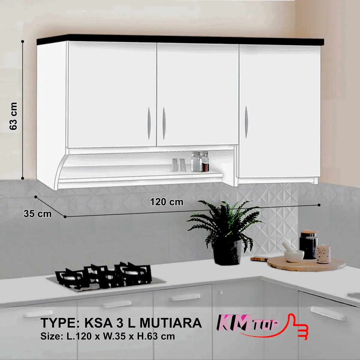 Kitchen set atas minimalis / Rak Gantung Dapur / Rak dinding atas / penyimpanan dapur / Rak dapur 2 & 3 pintu sudut Aesthetic KSA white black KMTop Furniture